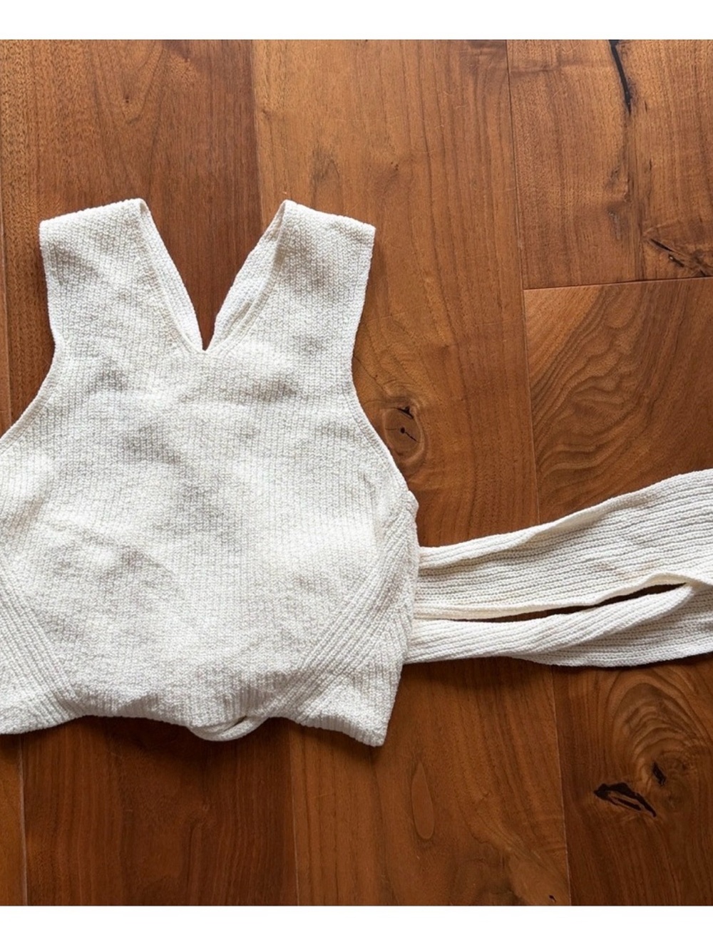 A.L.C. Cream Ribbed Tie-Back Crop Top